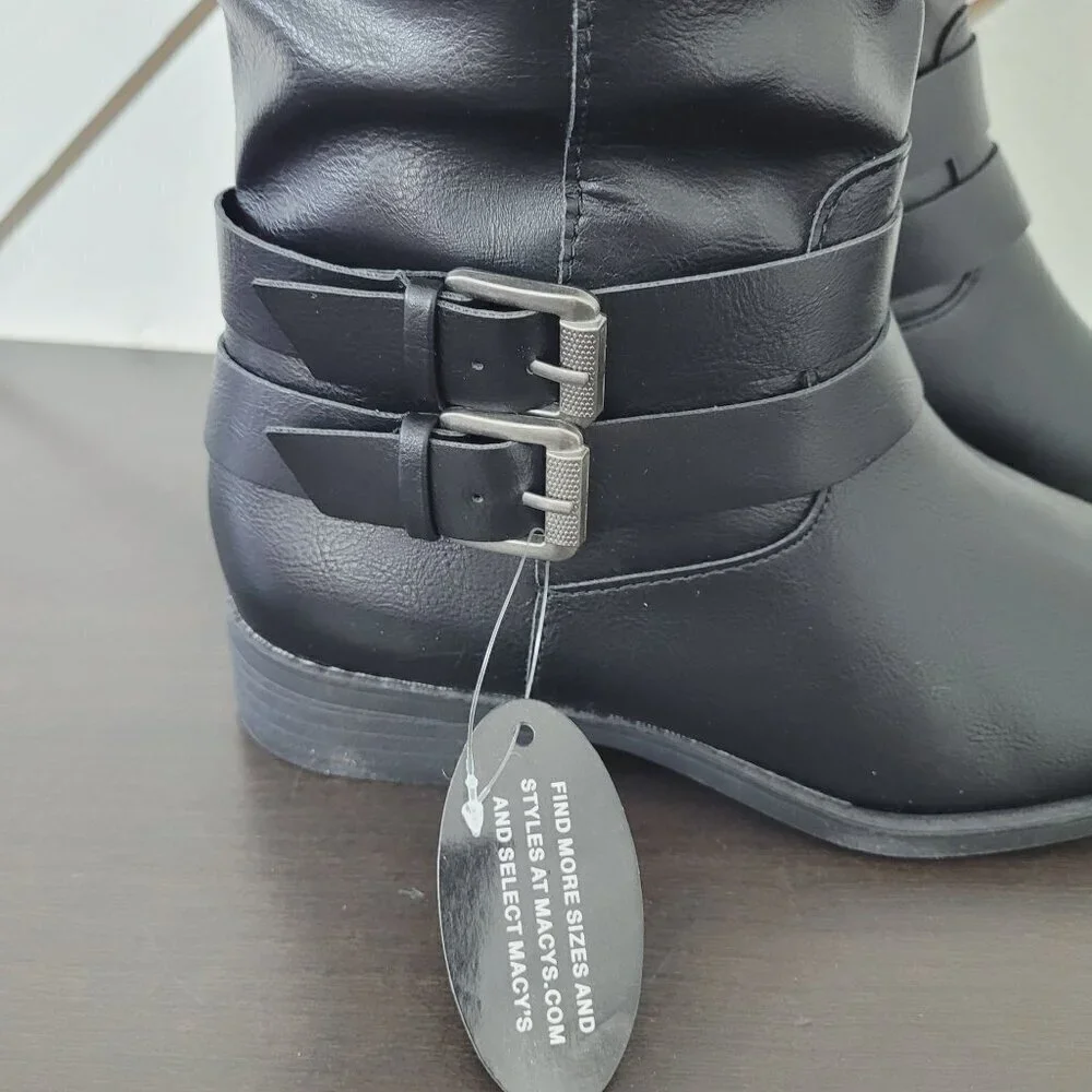 NWT Style & Co Womens Malliaa Knee-High Black Boots 6M  Buckle Straps